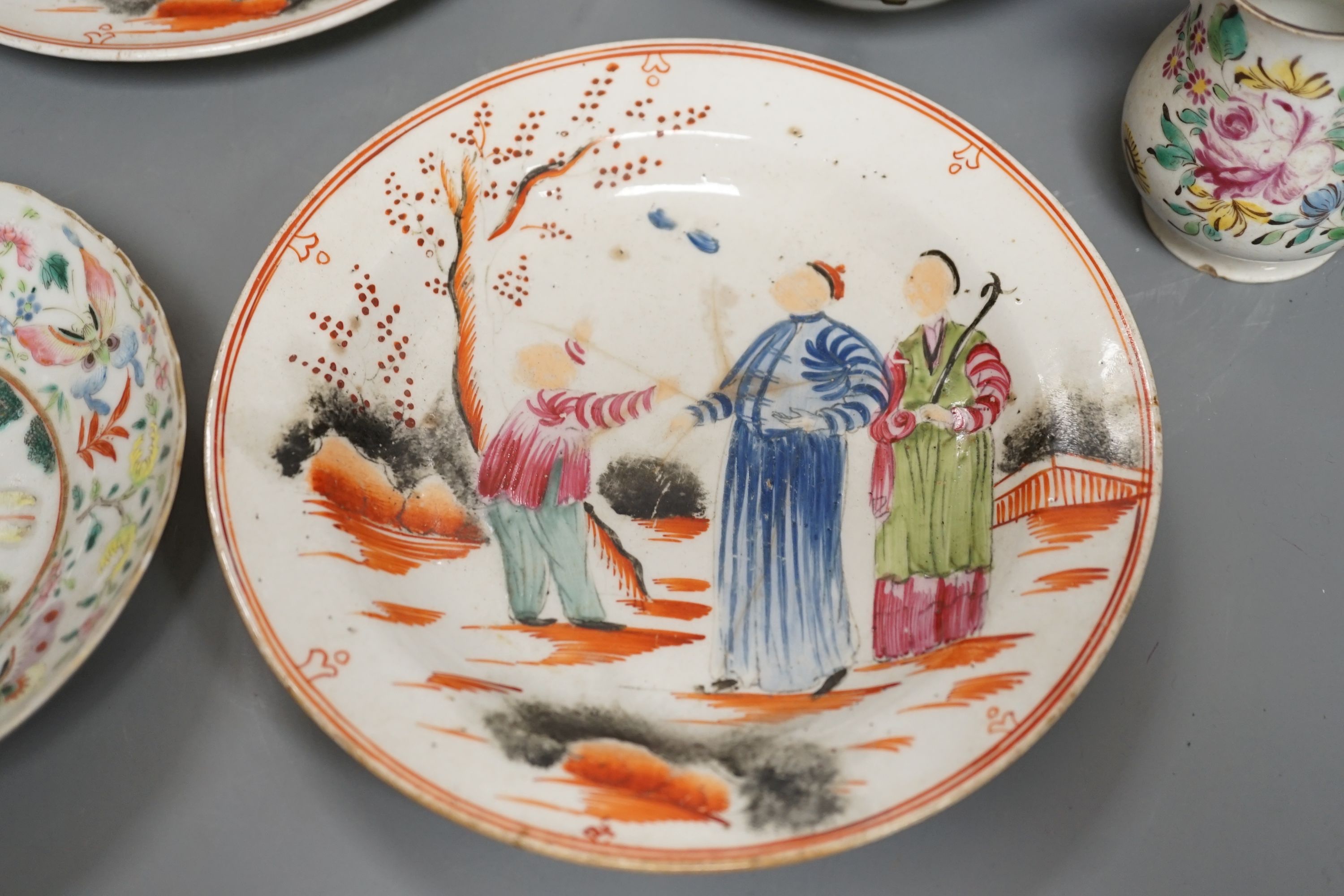 A group of 19th century Chinese famille rose and English chinoiserie tea wares